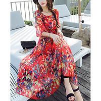 womens casualdaily sheath dress print round neck midi short sleeve pol ...