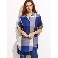 Women\'s Casual/Daily Work Simple Spring Fall Shirt, Solid Shirt Collar Long Sleeve Linen Medium