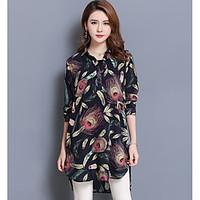 Women\'s Going out Casual/Daily Vintage Simple Spring Fall Blouse, Print Shirt Collar Long Sleeve Chiffon Medium