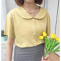 womens going out simple shirt solid shirt collar short sleeve cotton