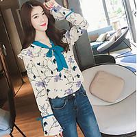 Women\'s Going out Casual/Daily Beach Cute Street chic Blouse, Floral Deep V Long Sleeve Polyester