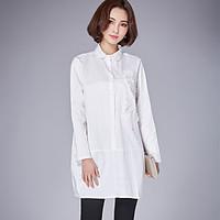 womens casualdaily simple shirt print stand long sleeve cotton