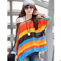 Women\'s Going out Casual/Daily Sexy Street chic Shirt, Rainbow Asymmetrical ¾ Sleeve Polyester