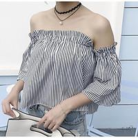 womens going out vintage shirt striped boat neck length sleeve cotton