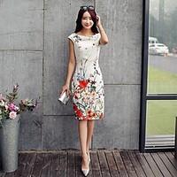 womens work sheath dress print boat neck knee length short sleeve othe ...