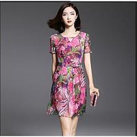 womens casualdaily simple swing dress floral round neck above knee sho ...