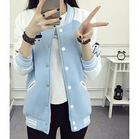 Women\'s Casual/Daily Simple Cute Street chic Summer Fall Jacket, Letter Round Neck Long Sleeve Regular Others
