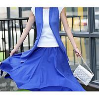 Women\'s Casual/Daily Simple Summer Shirt Skirt Suits, Solid Round Neck Short Sleeve Micro-elastic