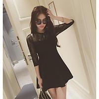 womens going out party loose dress solid round neck mini length sleeve ...