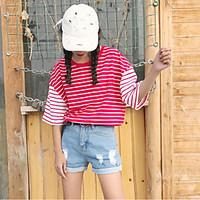 womens casualdaily simple summer t shirt striped round neck length sle ...