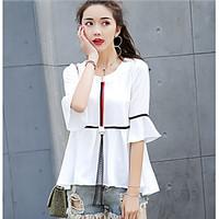 Women\'s Casual/Daily Simple Blouse, Solid Round Neck Short Sleeve Cotton Polyester
