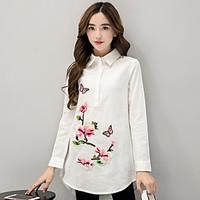 Women\'s Going out Casual/Daily Simple Spring Fall Shirt, Floral Shirt Collar Long Sleeve Cotton Medium