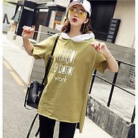 womens casualdaily simple t shirt solid letter hooded short sleeve cot ...