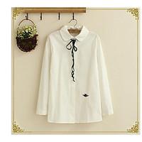 Women\'s Casual/Daily Simple Spring Summer Shirt, Embroidered Shirt Collar Long Sleeve Cotton Thin