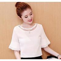 womens casualdaily simple summer blouse solid halter short sleeve cott ...