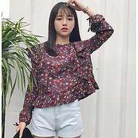 womens casualdaily simple blouse floral crew neck long sleeve polyeste ...