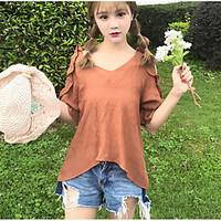 womens casualdaily simple t shirt solid round neck short sleeve polyes ...