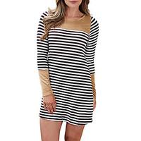 Women\'s Casual/Daily Work Sexy Simple Sheath Dress, Solid Striped U Neck Mini Above Knee Long Sleeve Polyester All Seasons Low Rise