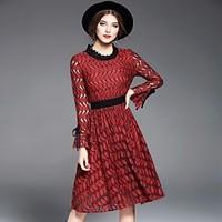 Women\'s Going out Party Holiday Vintage Street chic Sophisticated Sheath Dress, Print Round Neck Knee-length Long Sleeve Cotton Spring Fall