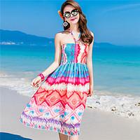 womens beach holiday a line sheath dress solid patchwork strap maxi sl ...