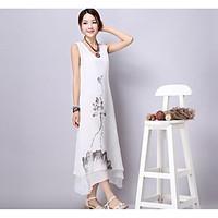 womens going out loose dress solid floral round neck maxi sleeveless p ...