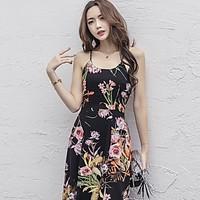 womens beach holiday sheath chiffon dress floral strap maxi sleeveless ...