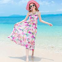 womens beach holiday chiffon swing dress floral strap midi sleeveless  ...