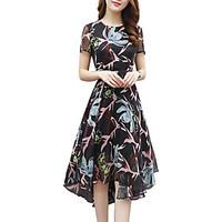 Women\'s Plus Size Going out Casual/Daily Street chic Sheath Chiffon Dress, Print Round Neck Midi Short Sleeve Cotton Polyester SummerHigh