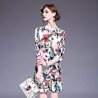 Women\'s Going out Holiday Vintage Sophisticated Sheath Dress, Print Stand Above Knee ¾ Sleeve Polyester Spring Summer Mid Rise Inelastic