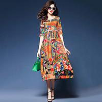 womens beach holiday street chic ethnic print loose dress print pleate ...