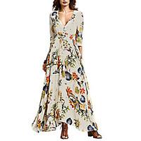 womens going out beach party boho swing dress floral deep v maxi sleev ...