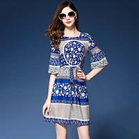 womens going out street chic ethnic print a line dress print round nec ...