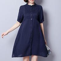 womens plus size casualdaily work vintage simple loose dress solid cre ...