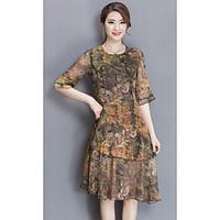 womens beach holiday vintage sophisticated a line dress print round ne ...