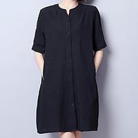 womens plus size casualdaily work vintage simple loose dress solid rou ...