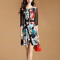 womens going out holiday vintage sophisticated a line dress print roun ...