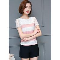 womens casualdaily simple summer blouse striped round neck short sleev ...