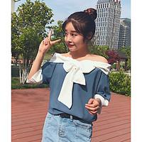 Women\'s Going out Casual/Daily Simple Spring Summer Blouse, Patchwork Boat Neck Short Sleeve Others Thin