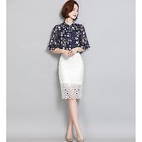 womens casualdaily simple summer blouse floral stand short sleeve poly ...