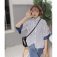 Women\'s Going out Vintage Shirt, Striped Shirt Collar ½ Length Sleeve Cotton