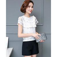 womens casualdaily simple summer blouse solid round neck short sleeve  ...