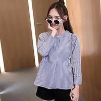 Women\'s Going out Casual/Daily Simple Cute Spring Shirt, Striped Round Neck ¾ Sleeve Cotton Medium