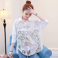 womens casualdaily simple shirt print shirt collar long sleeve polyest ...