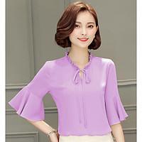 womens going out cute street chic blouse solid round neck length sleev ...