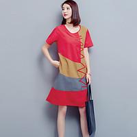 womens plus size casualdaily simple loose dress color block round neck ...