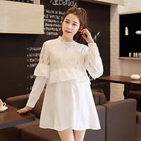 Women\'s Casual/Daily Simple Loose Dress, Solid Patchwork Round Neck Above Knee Long Sleeve Others Spring Summer High Rise Micro-elastic