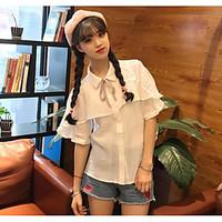 womens casualdaily simple summer shirt solid shirt collar short sleeve ...