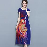womens plus size going out street chic sheath dress print round neck m ...