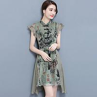 womens going out chinoiserie a line dress print stand asymmetrical sho ...