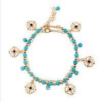 women gold and light blue alloy anklet 1pc